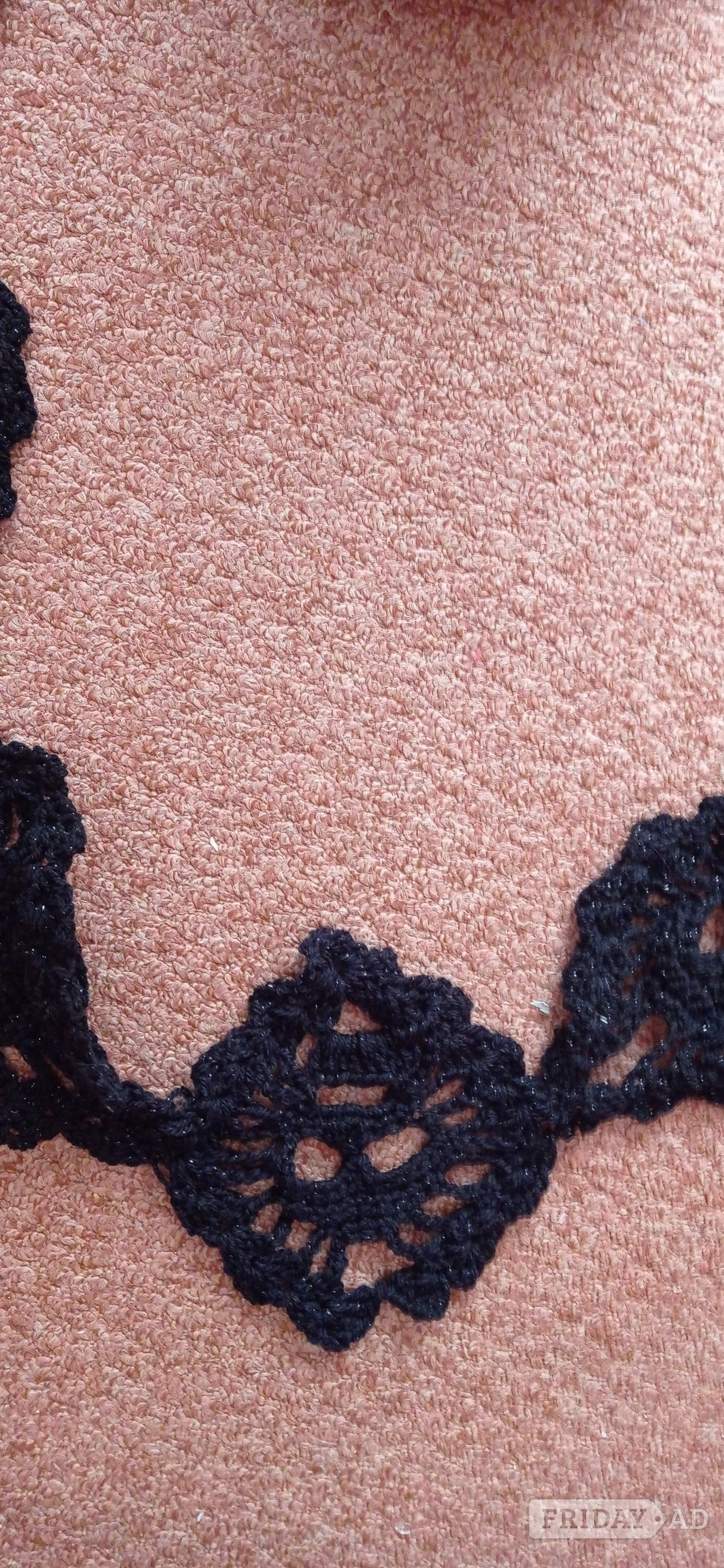 black sparkly skull scarf approx 10 ft long  hand crocheted