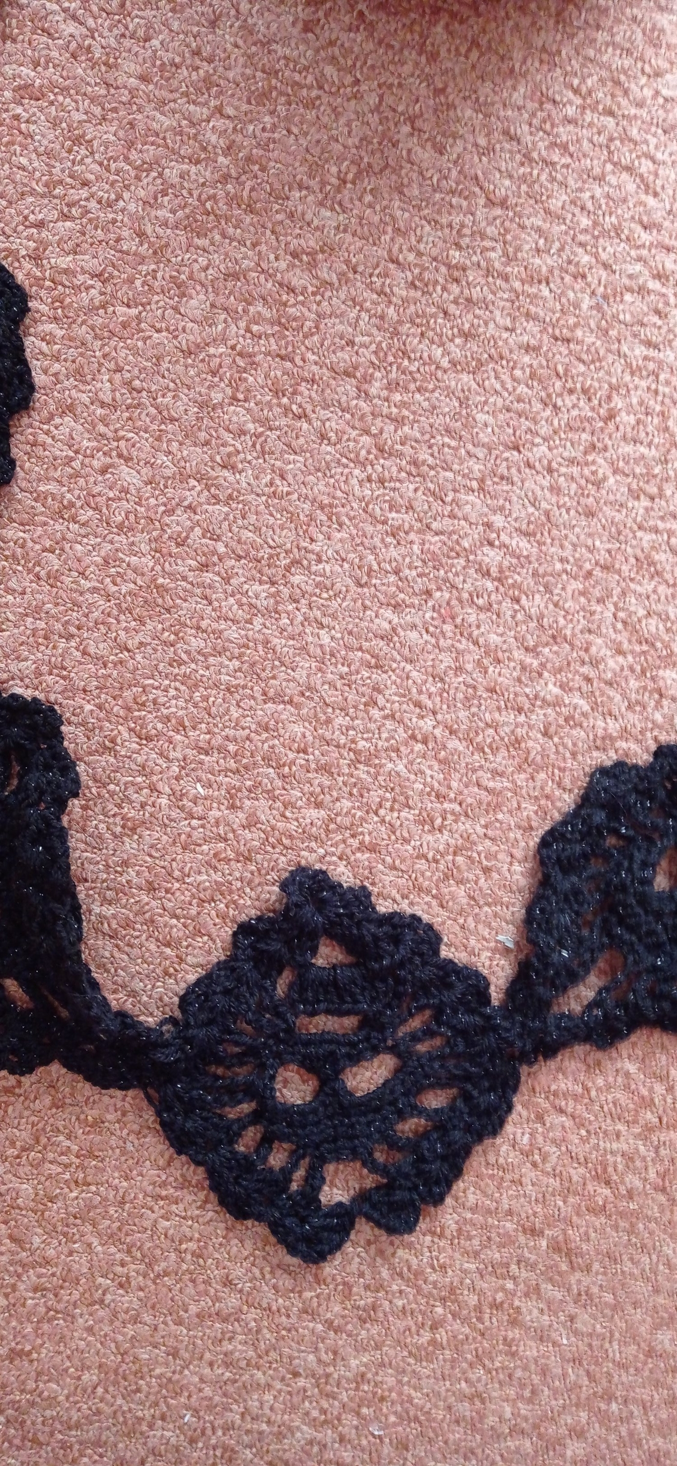 black sparkly skull scarf approx 10 ft long  hand crocheted