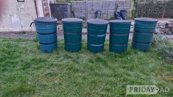 For sale five green water butt's including lids and taps 