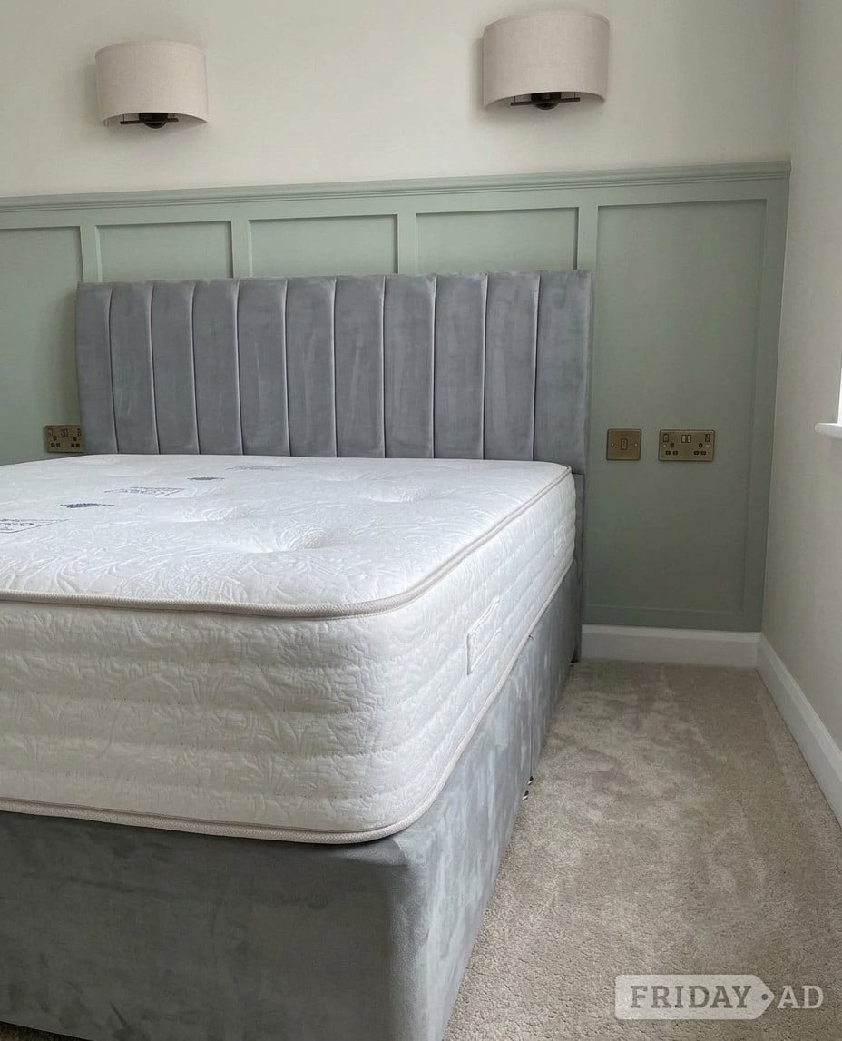London Never Used !! Grey Double Size Divan Bed With Full Form Mattress 