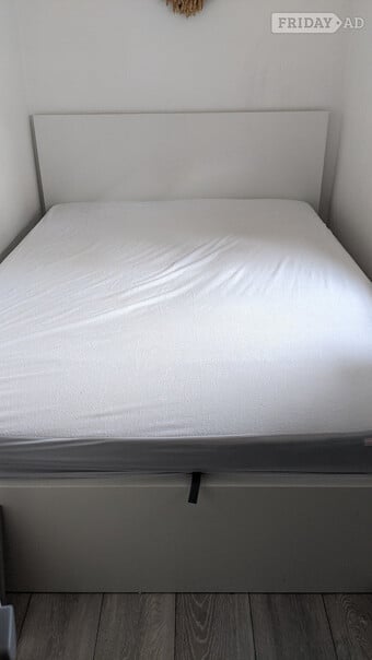 White Malm double bed with drawer
