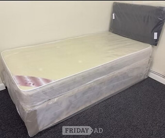 SINGLE WINCHESTER DIVAN BASE MATTRESS AND BLACK FAUX LEATHER HB