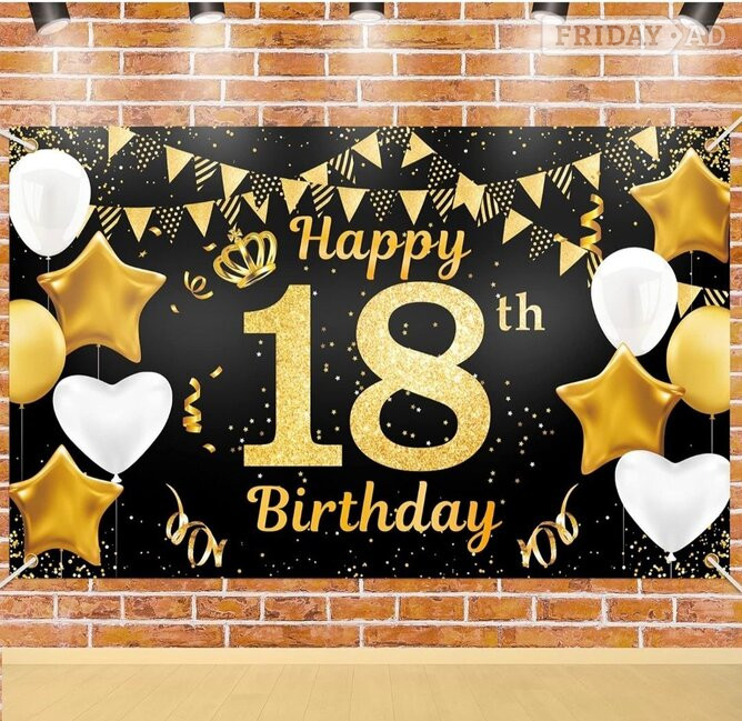 18th birthday big black and gold banner  in Pulborough