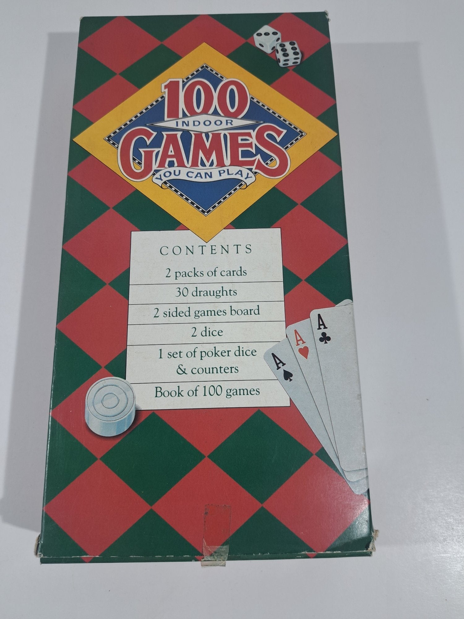 BOOK OF 100 INDOOR GAMES PLUS GAMING PIECES.  1988.  UNUSED in Hartley Wintney