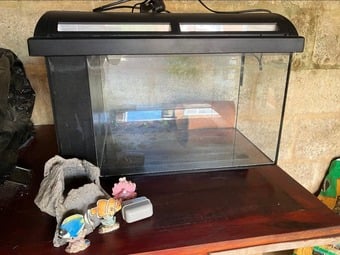 AQUARIUM FISH TANK WITH LID AND LIGHTING, PLUS SOME ACCESSORIES