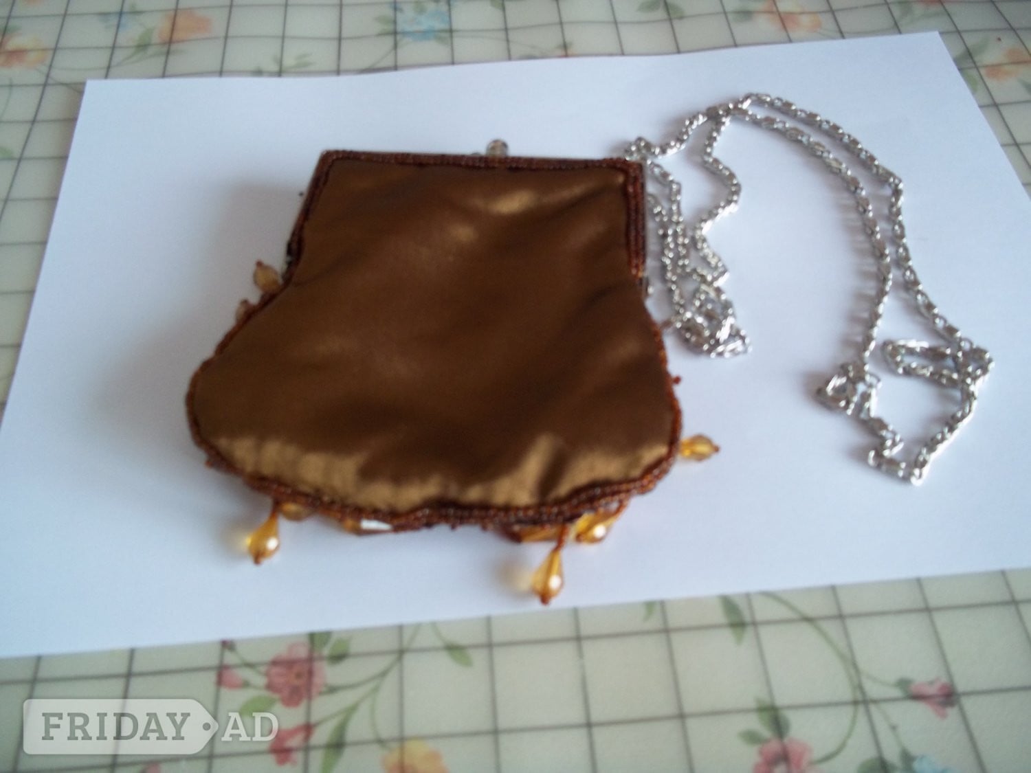 Lewes Bronze colour, clip top beaded bag for sale