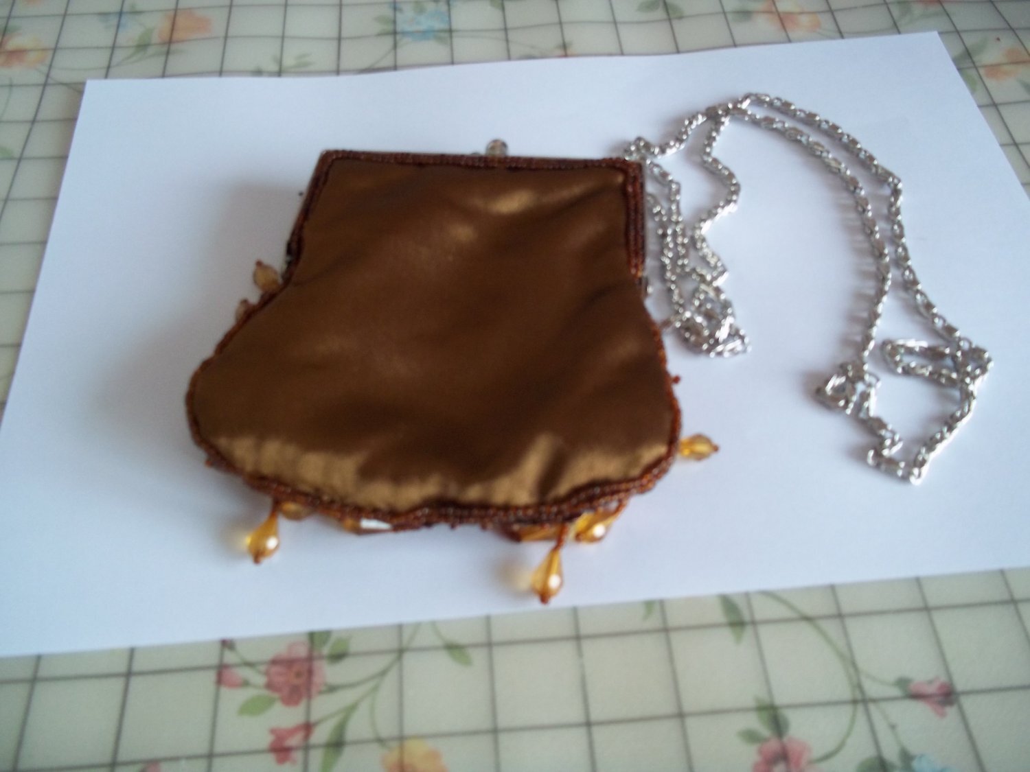 Lewes Bronze colour, clip top beaded bag for sale