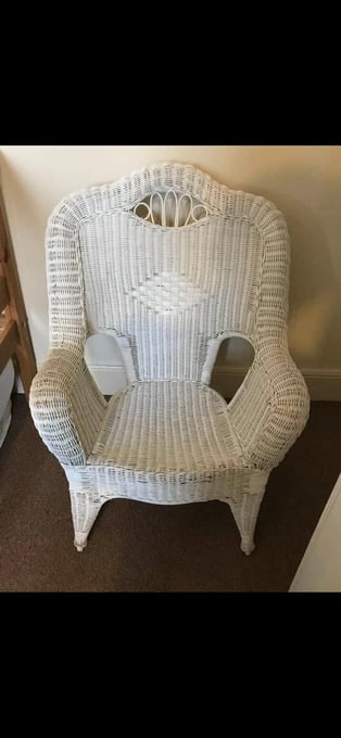 Lovely vintage white wicker armchair, perfect for adding a retro 
