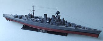 HMS Hood battlecruiser. Completed model in 1:400 scale.