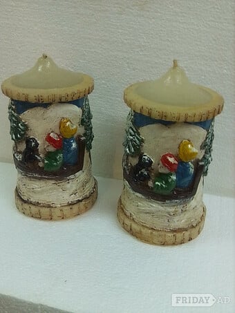 CHRISTMAS ORNAMENTAL  CANDLES   (TWO ONLY) UNIQUE AND COLLECTABLE