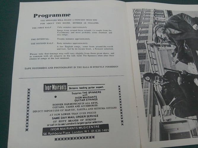 Ye Spinners (The Spinners), Show Programme from 1966?? - Antiques & Collectables