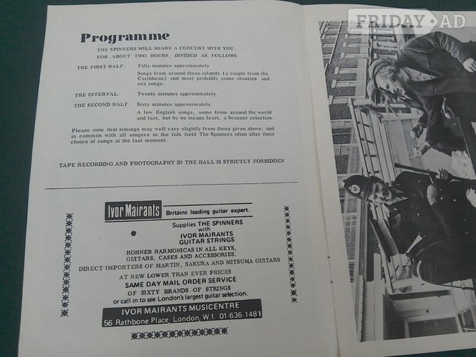 Ye Spinners (The Spinners), Show Programme from 1966?? - Antiques & Collectables