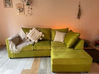 Olive Green Plush Velvet 4 Seater Sofa