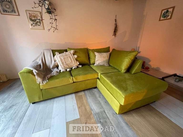 Olive Green Plush Velvet 4 Seater Sofa