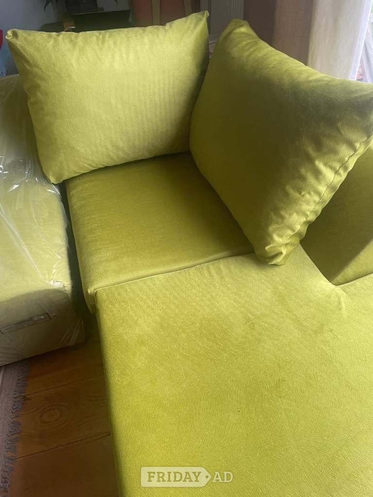 London Olive Green Plush Velvet 4 Seater Sofa