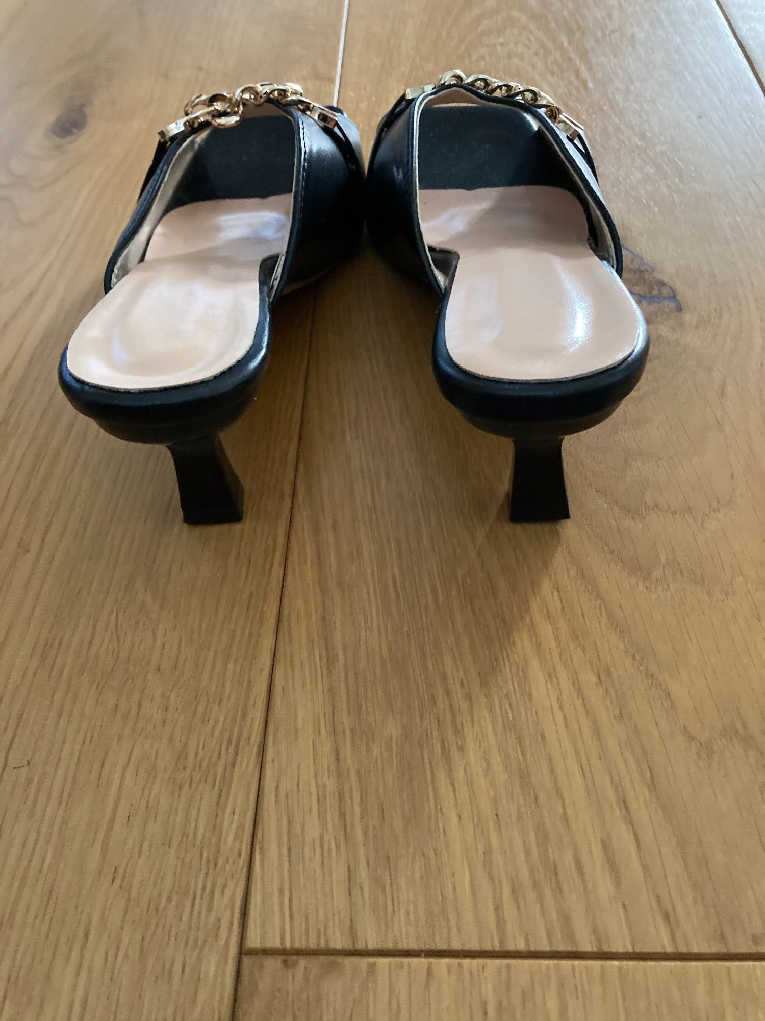 Black Slip-on Sandals with Spool Heels - Size: UK3/EU36