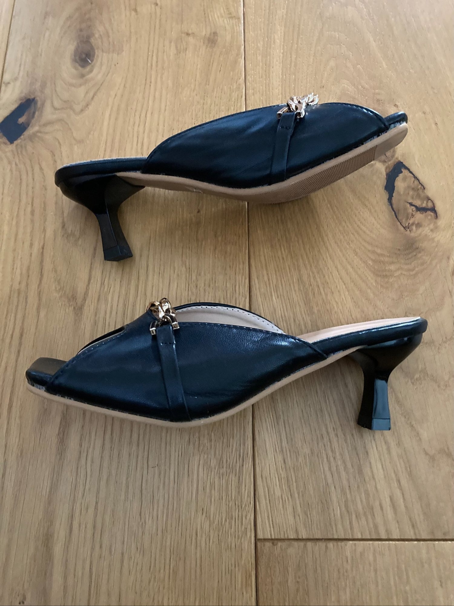 Crawley Black Slip-on Sandals with Spool Heels - Size: UK3/EU36
