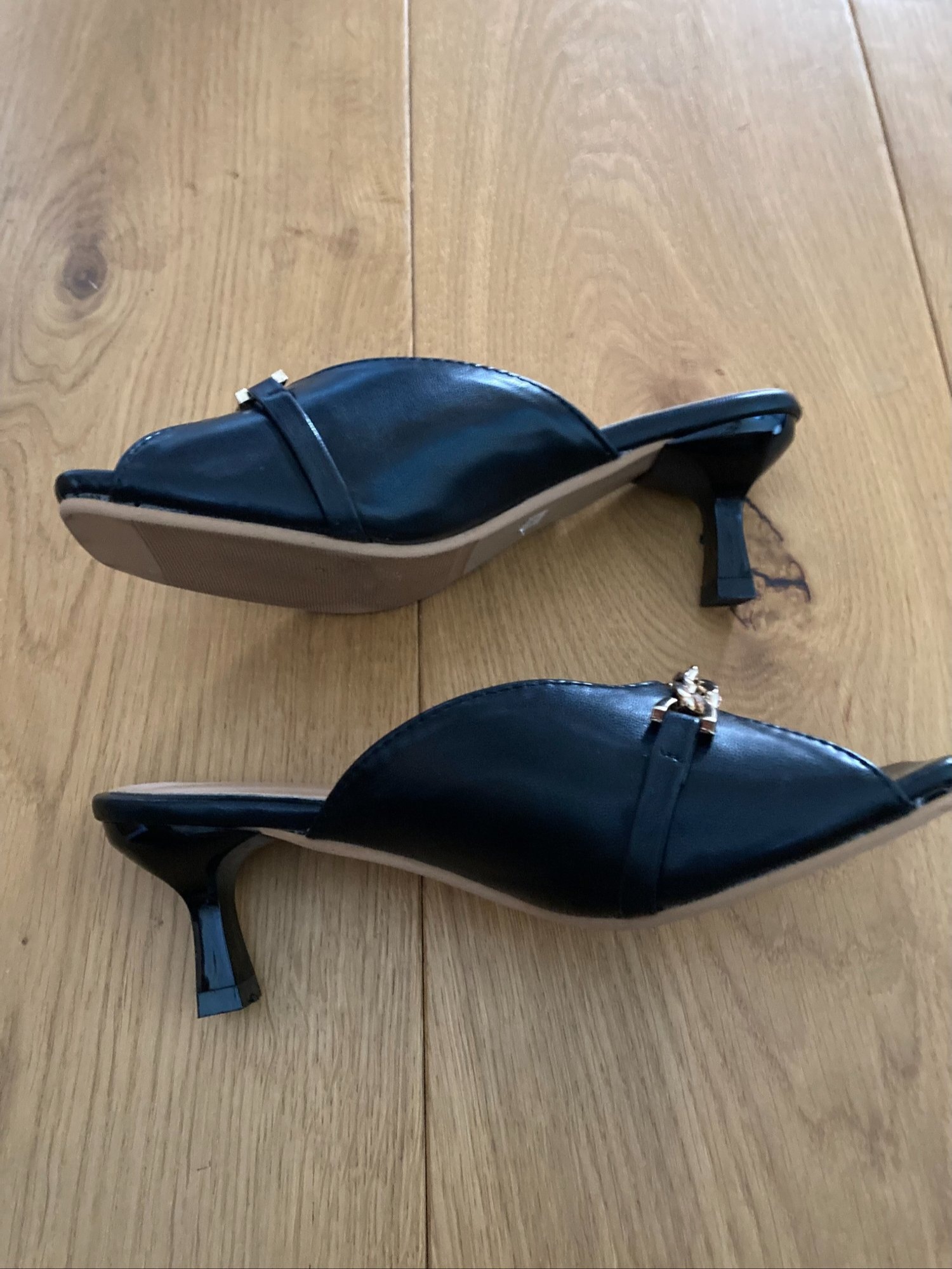 Black Slip-on Sandals with Spool Heels - Size: UK3/EU36 - Clothing, Footwear & Accessories in Crawley