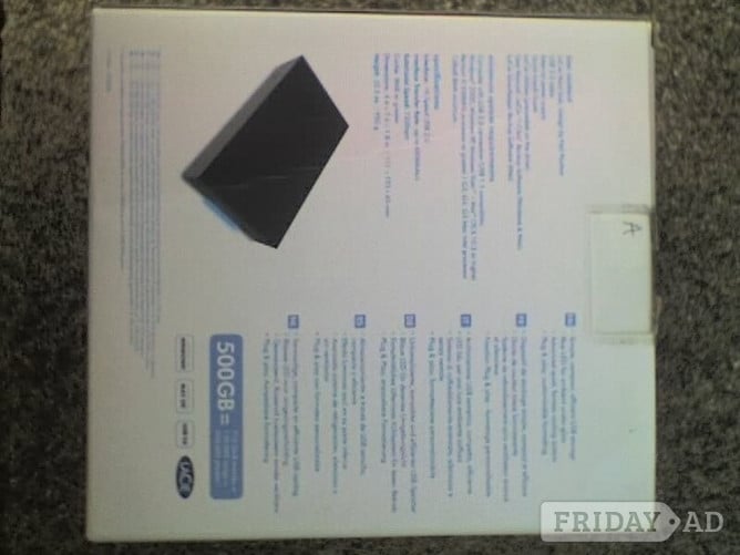 LACIE 500Gb Black External Hard Drive , USB2 Interface with PSU & Cable