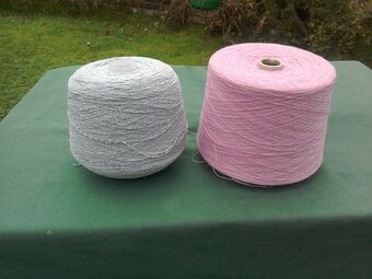 Cones of yarn X2, Pink and Grey, large.