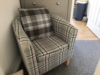Tub chair in grey check