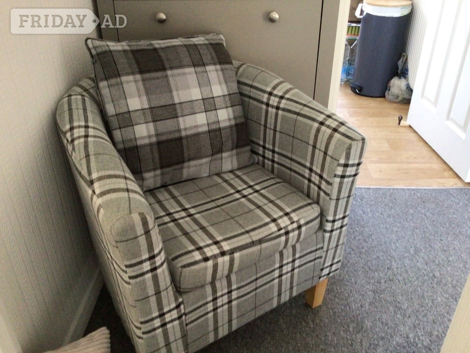 Tub chair in grey check in Littlehampton