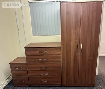 METRO (WALNUT ) WARDROBE CHEST & BEDSIDE - FULLY ASSEMBLED