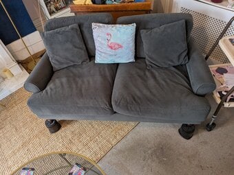 Grey velvet sofa 2 seater VGC 