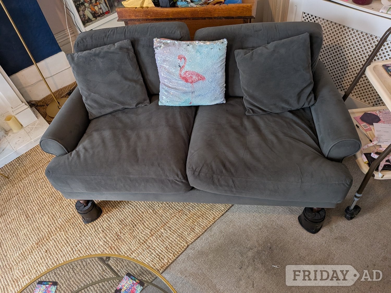 Grey velvet sofa 2 seater VGC  in Hove