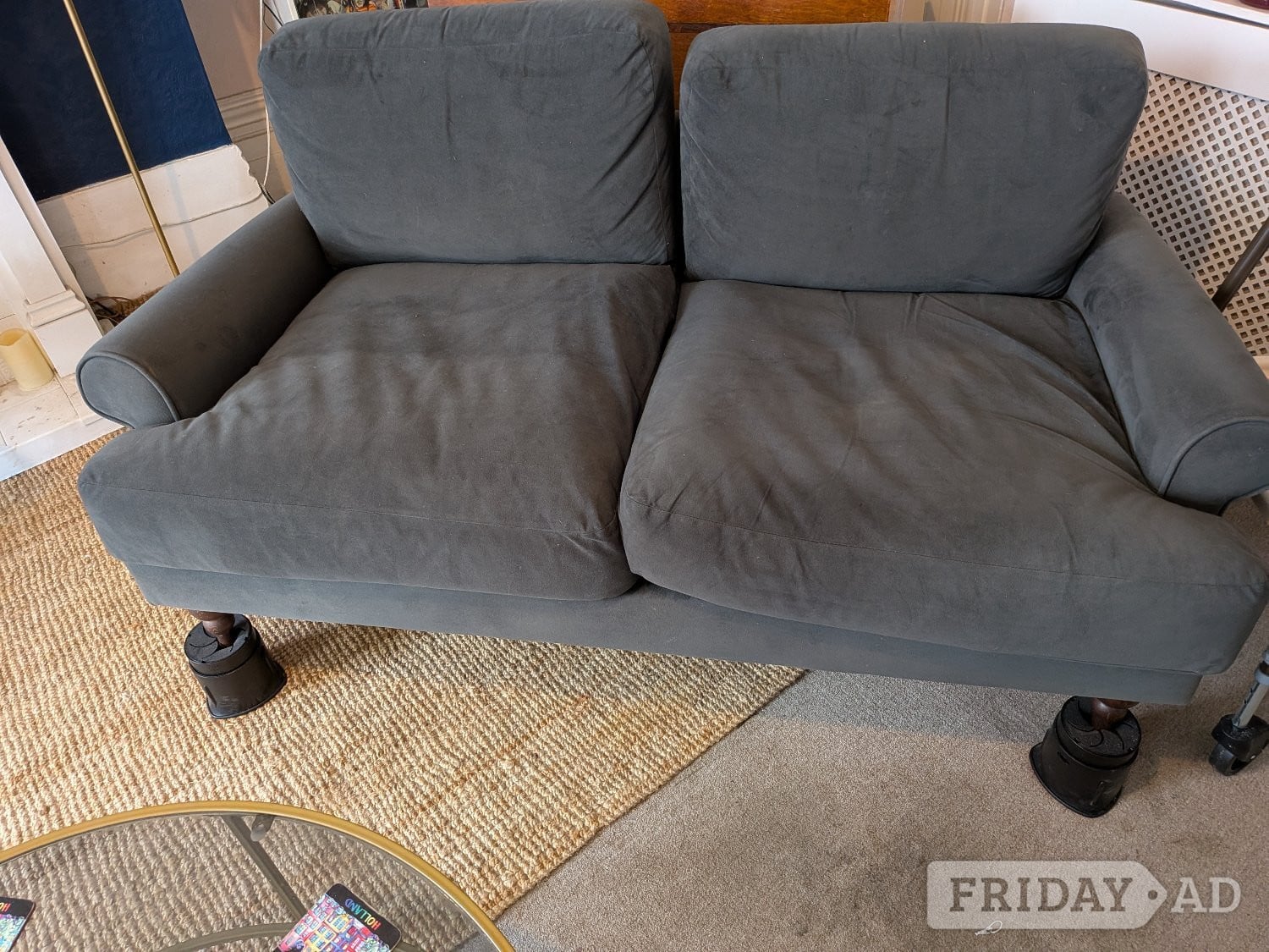 Grey velvet sofa 2 seater VGC 