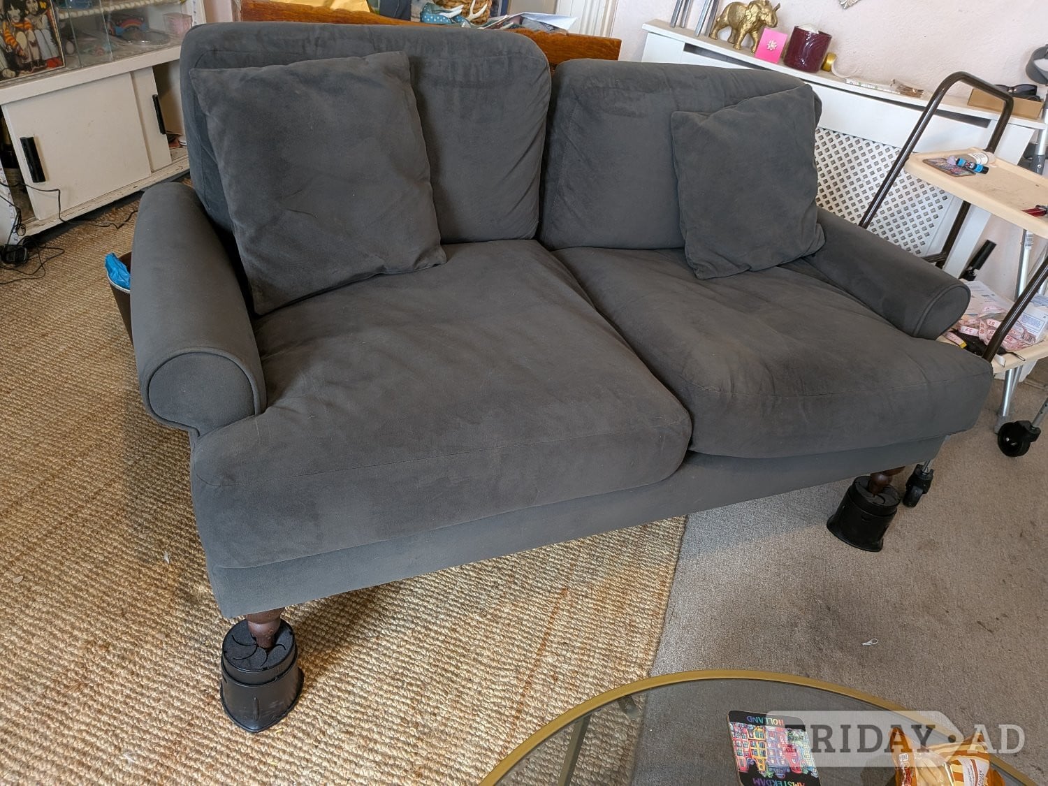 Hove Grey velvet sofa 2 seater VGC 