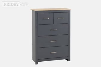 Portland 3+2 Drawer Chest - Grey/Oak Effect