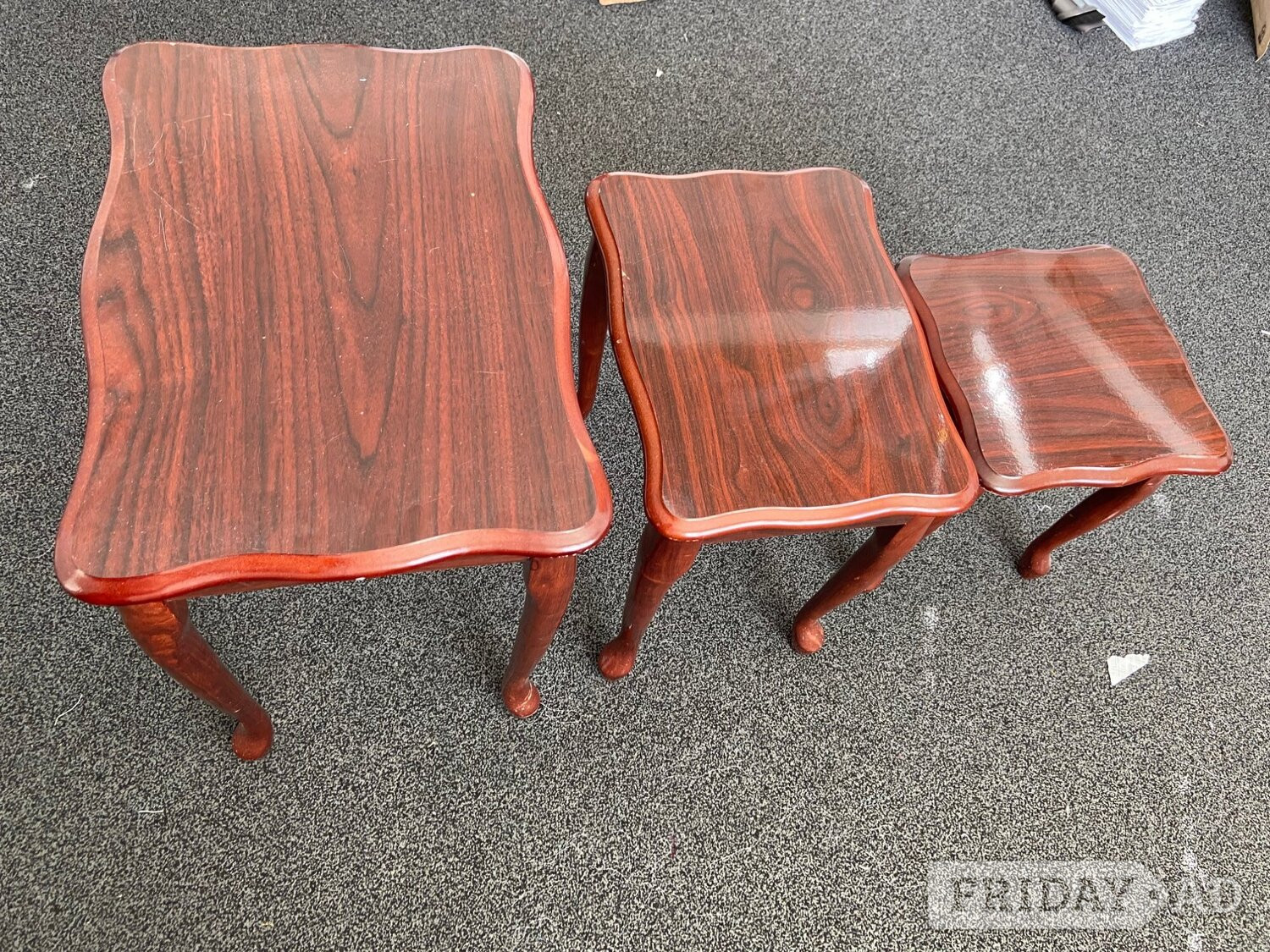 Harrow Nest of small 3 wooden tables 20 inches length 14 inches width 21