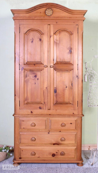 Nationwide Delivery - Large Antique Style Pine Wardrobe Waxed