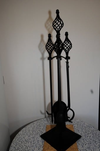 TALL FIRESIDE COMPANION SET HANDMADE IRON TOOLS & STAND UNUSED