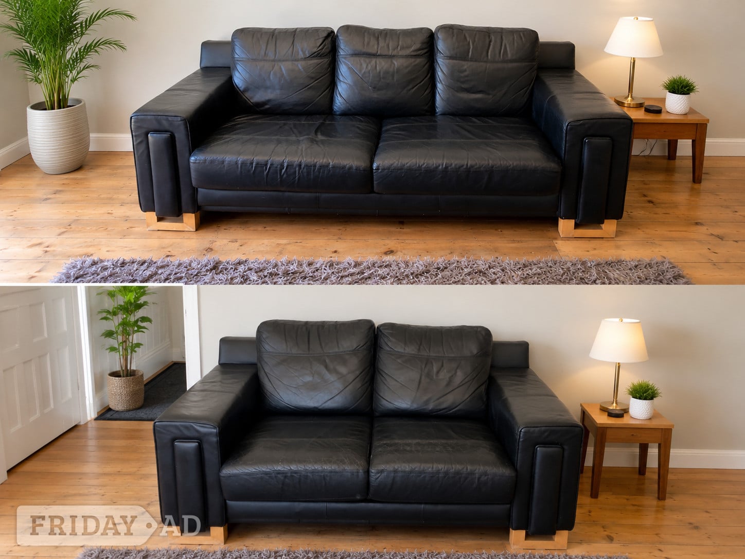 2 x black leather matching sofas. 1 x 3 seater & 1 x 2 seater. in Shoreham-By-Sea