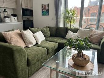 DFS Olive Green Plush Velvet Corner Sofa,Modular 5x Seater Modern