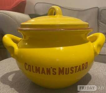 Colmans RARE Mustard Branded Large Casserole Pot Yellow Ex Cond