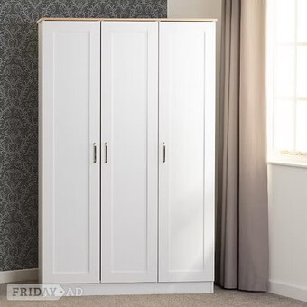 Portland 3 Door Wardrobe in White/Oak Effect