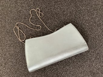 SILVER, LEATHER CLUTCH BAG