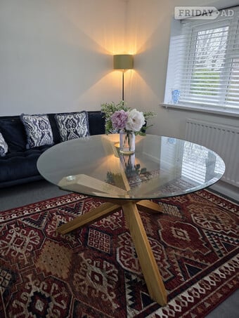 Stunning Round Dining Table -  Solid Glass & Wood