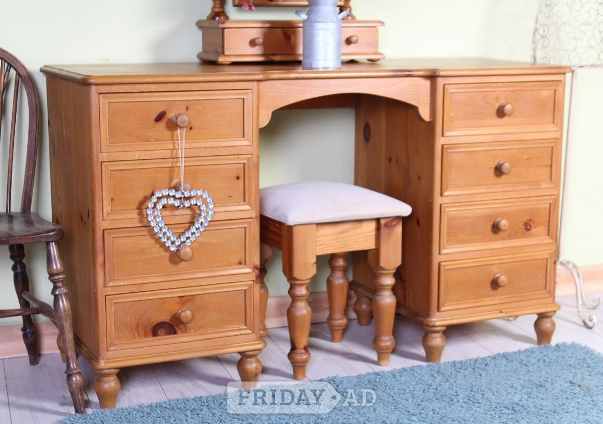 Delivery Options - Antique Pine Dressing Table Mirror & Stoool - Furniture