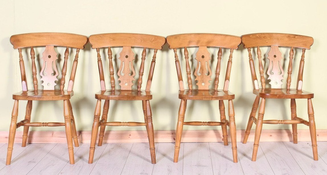 Delivery Options - 4 Fiddle Back Farmhouse Chairs Sturdy & Solid in Hailsham