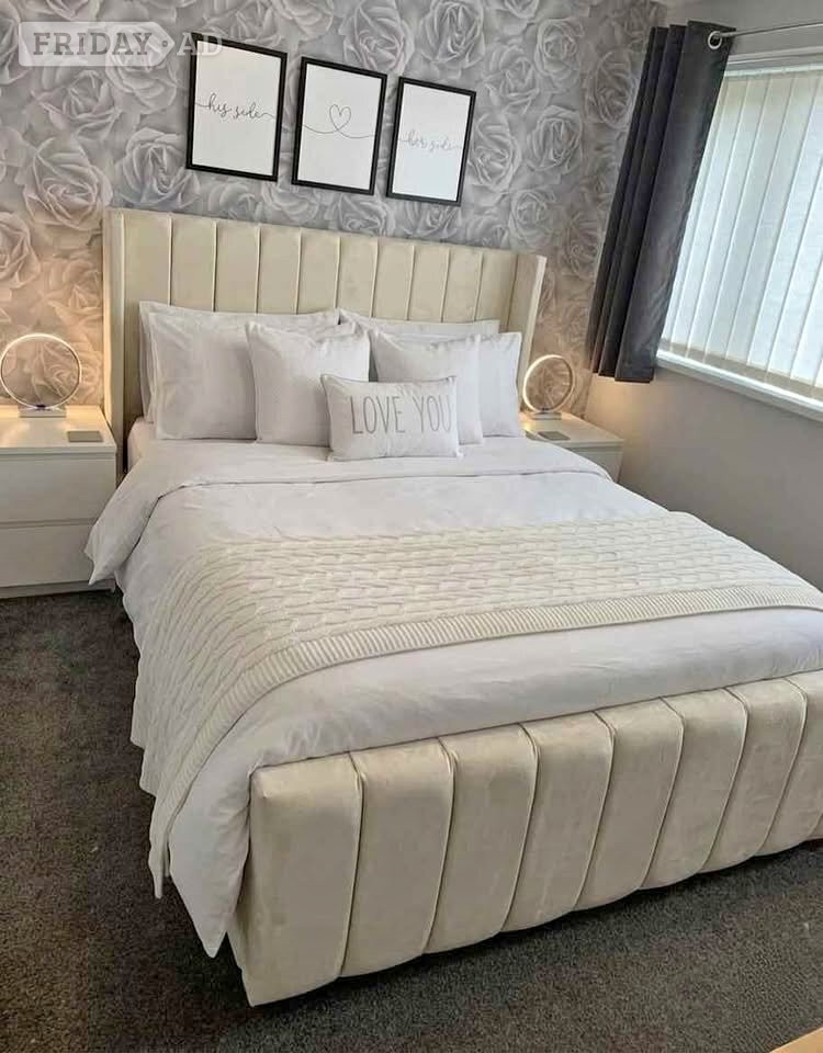 Double Storage Bed with Opt Mattress ¬ Wing Headboard