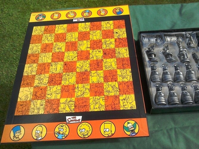 The Simpsons Chess Set, (Antiqued Metal-Style).