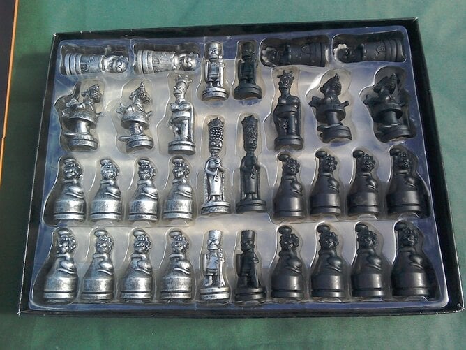 Mayfield The Simpsons Chess Set, (Antiqued Metal-Style).