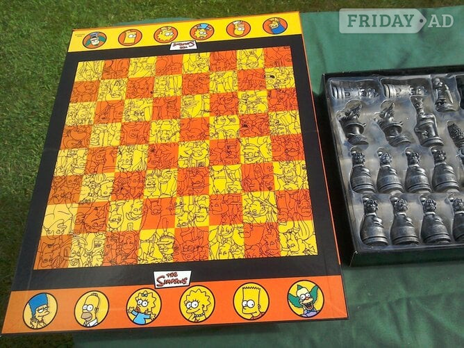 The Simpsons Chess Set, (Antiqued Metal-Style).