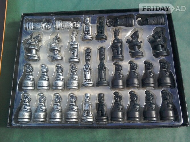 Mayfield The Simpsons Chess Set, (Antiqued Metal-Style).