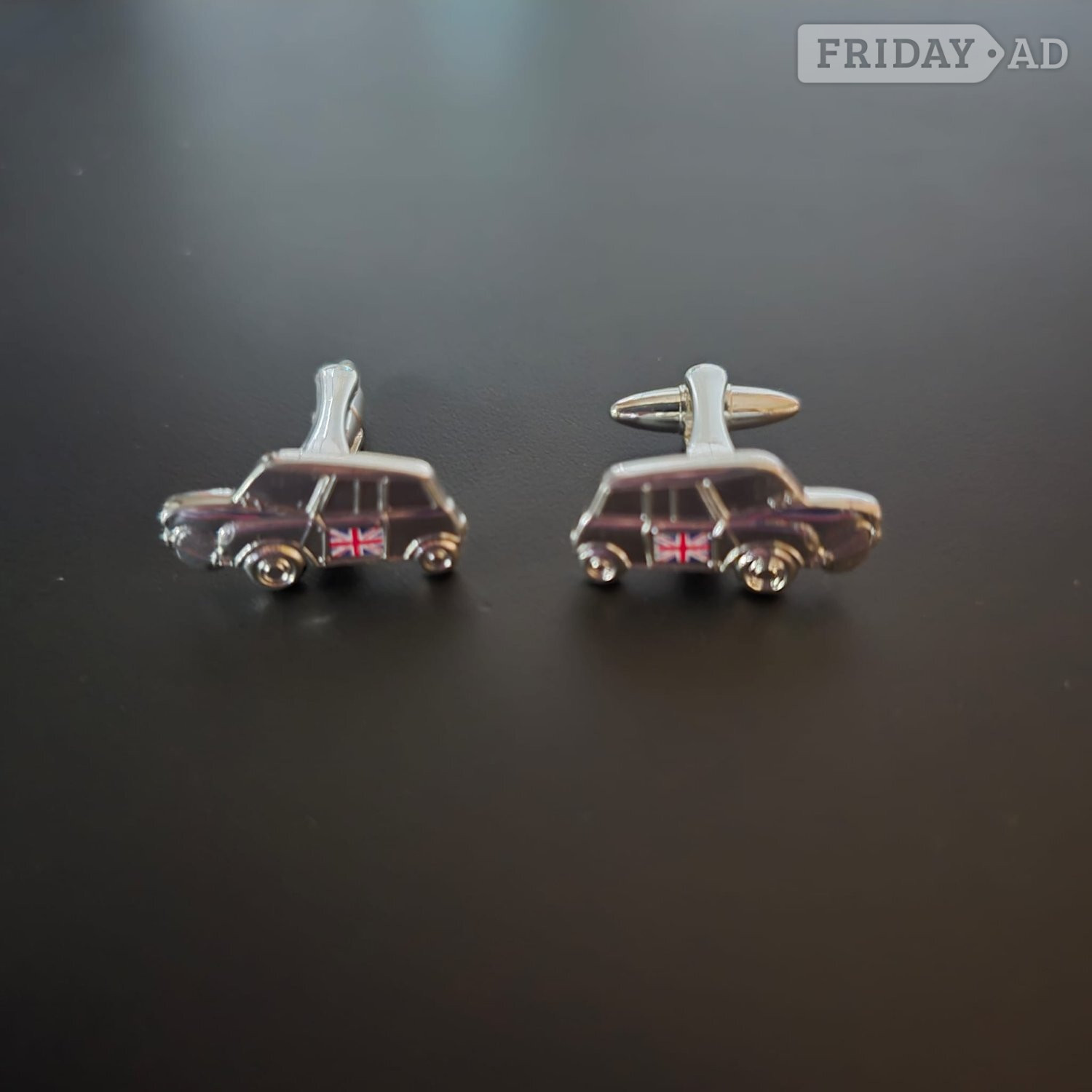 Retro Mini Car Cufflinks with Union Jack Flag Detail – Never Worn