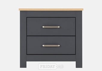 Portland 2 Drawer Bedside Table - Grey/Oak Effect